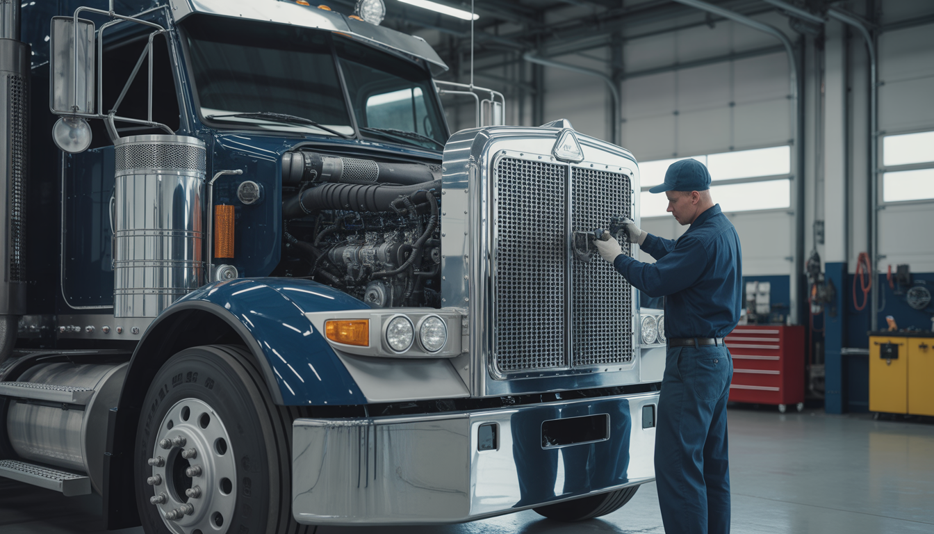 Mechanic servicing truck engine